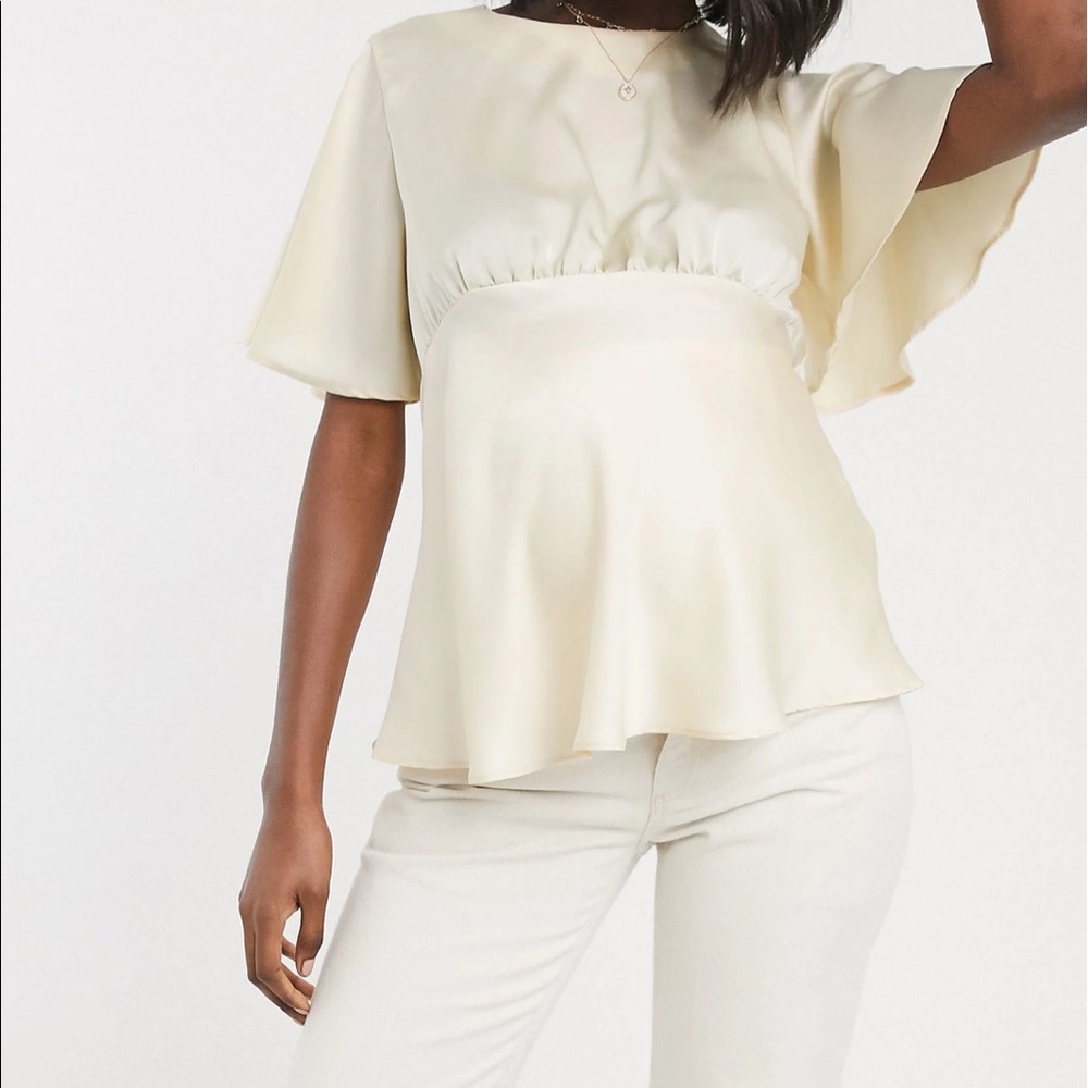Asos Design Maternity Top With Flutter Sleeve In … - image 2